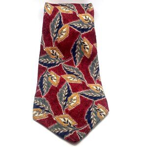Vintage Saks Fifth Avenue Men's Tie Pure Silk Handmade Red Leaf Pattern Necktie